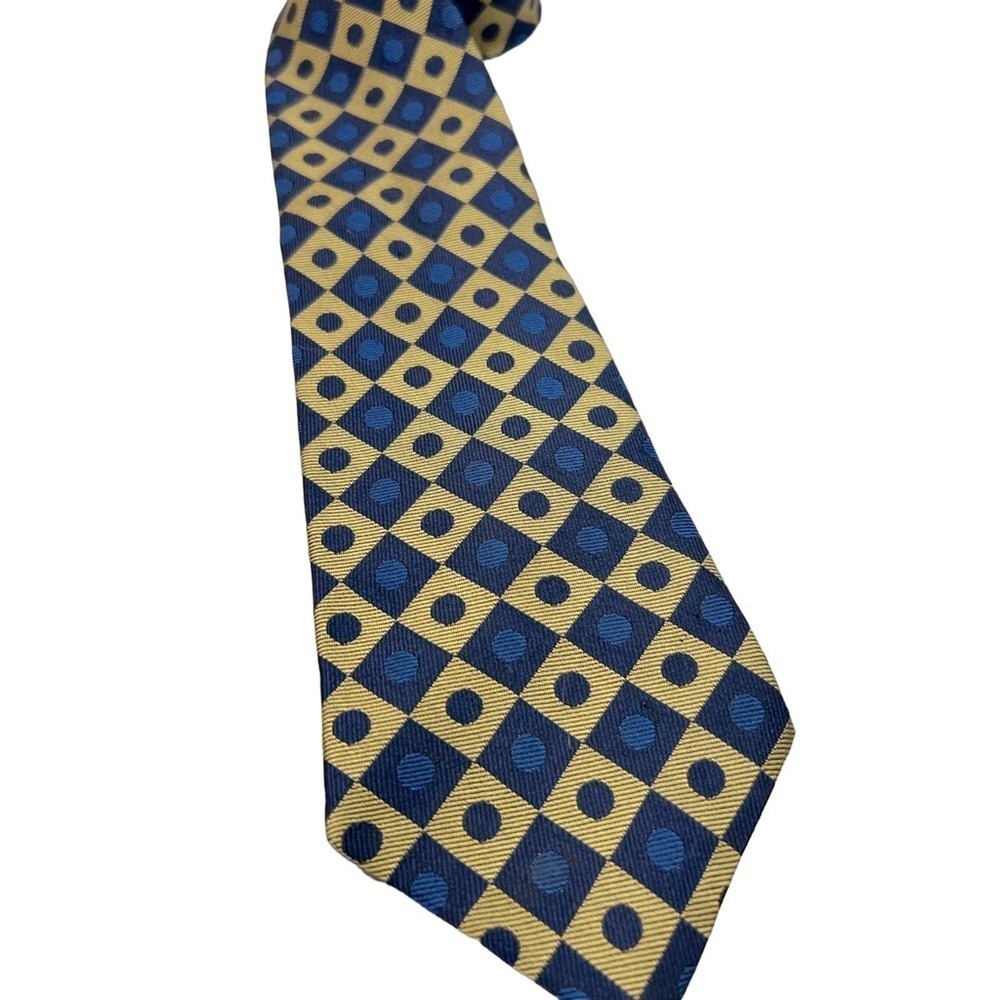 Vintage 100% Silk TOMMY HILFIGER Geometric Blue and Yellow Preppy Retro Tie